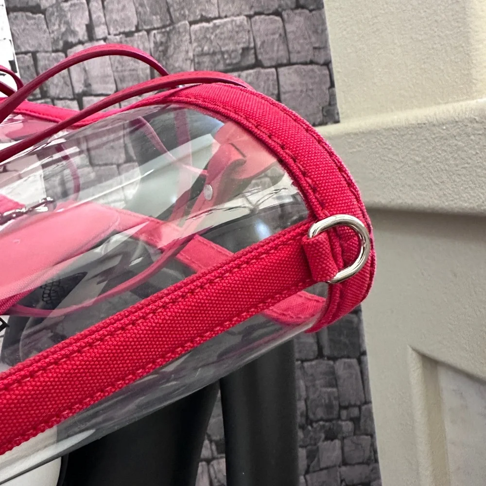 PRADA Clear Red Tote Pool Summer Bag with Pouch Authentic Used  Good   Condition - Picture 12 of 14